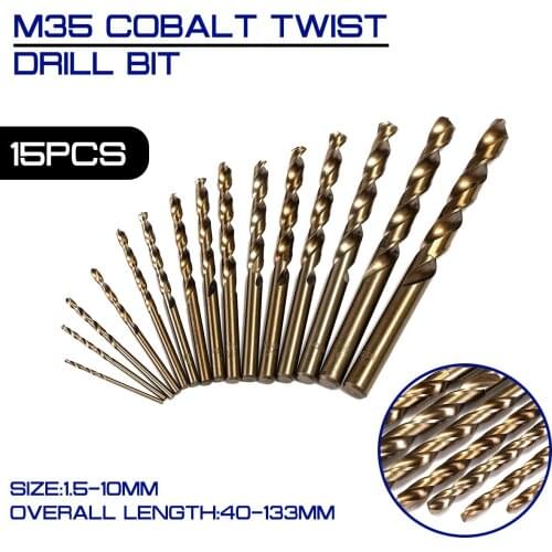 15pcs/set M35 Cobalt Twist Drill Bit HSS-CO 1.5-10mm High Speed Steel 40-133mm Length Wood Metal Drilling Top Quality