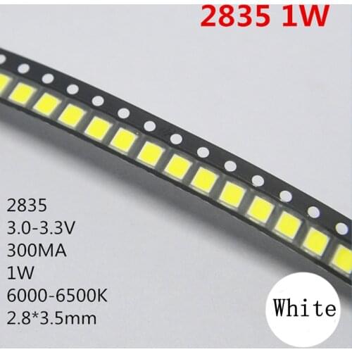200pcs SMD LED 2835 Chips 1W 3V 6V 9V 18V beads light Ware Cold Nature White 1W 130LM Surface Mount PCB Light Emitting