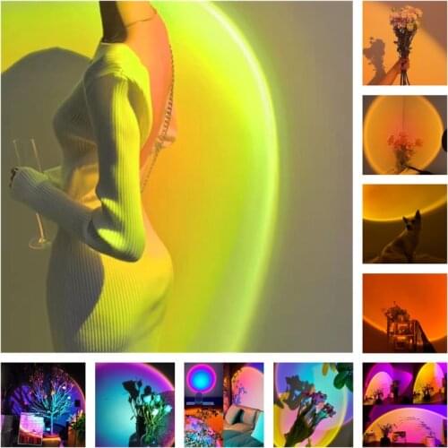 USB Rainbow Sunset Red Projector Led Night Light Sun Projection Desk Lamp for Bedroom Bar Coffee Store Wall Decoration Lighting
