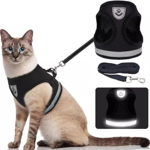 Breathable Cat Harness And Leash Escape Proof Pet Clothes Kitten Puppy Dogs Vest Adjustable Easy Control Reflective Cat Harness