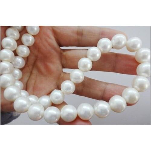 Free Shipping 003527 Genuine hot 11-12MM Natural South Sea Perfect white round Pearl Necklace 14KGP