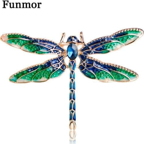 Funmor Blue Rhinestone Dragonfly Brooches For Women Kids Enamel Esmalte Butterfly Insect Brooch Animal Birthday Gifts Jewelry