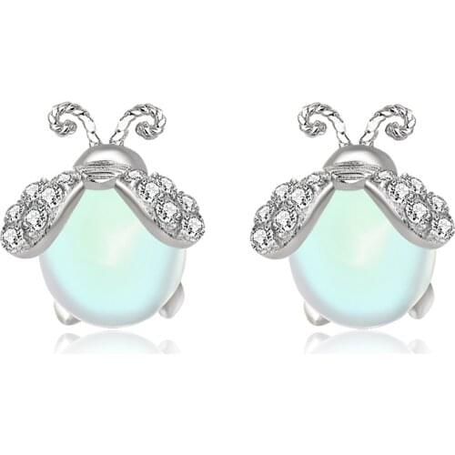 MIQIAO 925 Sterling Silver Firefly Glowworm Moon Stone Pendientes Piercing Earrings for Women Korean Fashion Jewelry Kolczyki Go