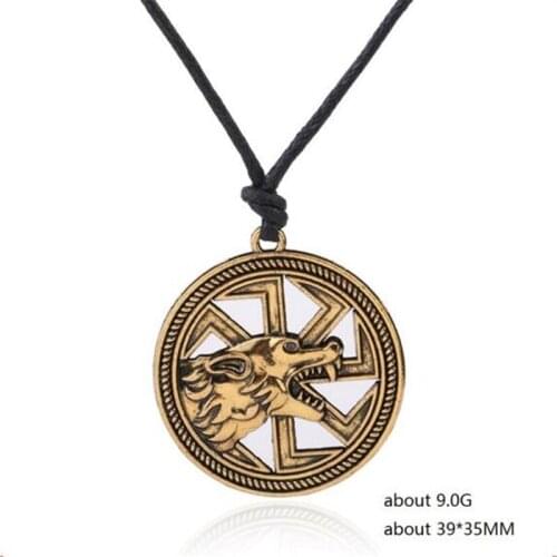 Female Male Necklace Viking Style Wolf And Wheel Pattern Pendant Cool Solomon Jewelry Rope Chain Zinc Alloy Dropshipping
