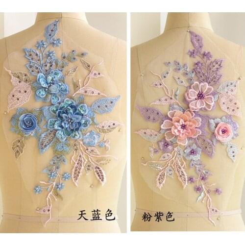 1 Piece Colorful Lace Applique Embroidered Floral Lace Neckline Neck Collar Trim Clothes Sewing Appliques Beaded Lace Fabric