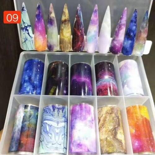 10Rolls Nail Foil Nail Art Sticker Nail Decal Image Transfer Starry Sky Paper Colorful Nail Transfer Foils For Women Stickers