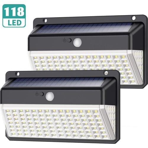 118 LED Solar Lights PIR Motion Sensor Sunlight Panel IP65 Waterproof Outdoor Garden Lamp Emergency Security Landscape Lighting