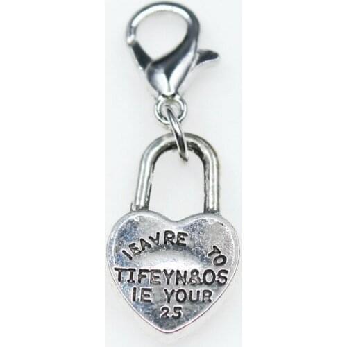 New 20pcs Heart Lock Dangle Charms Lobster Clasp Hanging Charms DIY Bracelet Bangle Jewelry Accessory Charms