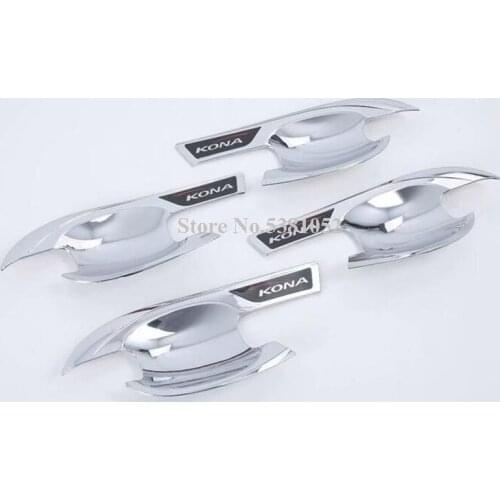 4pcs ABS Chrome Car Door Handle Bowl Side Door Bowl Cover Trim Protector For 2018 2019 Hyundai KONA Car Styling Accessories