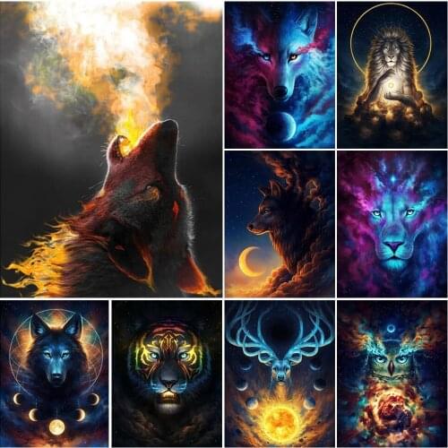5D DIY Diamond Painting Animal Wolf Lion Cross Stitch Kit Full Drill Embroidery Mosaic Crafts Art Picture of Rhinestones Decor