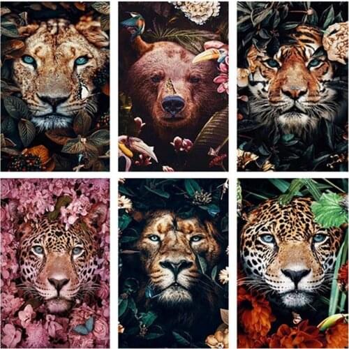 Uone New Diamond Painting DIY Cross Stitch Animal Flowrer Bear TigerLion Embroidery Rhinestone Kids Adult Home Office Decor Gift