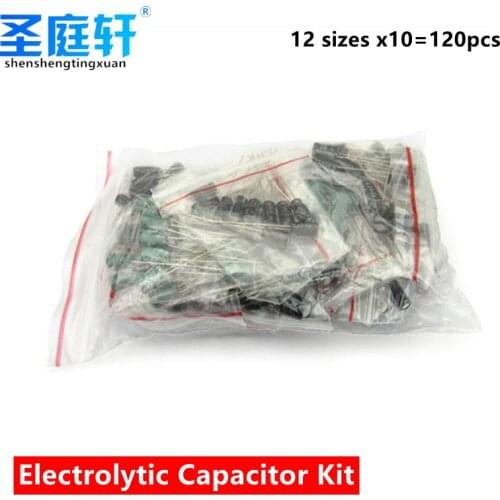 120Pcs 1Set 12 values 50V 16V 0.22UF-470UF 4*7MM 5X7MM Aluminum Electrolytic Capacitor Assortment Kit Pack