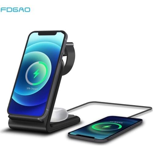 15W 4 in 1 Qi Wireless Charger for iPhone 12 11 XS Max XR X 8 Fast Charging Dock Station For Apple Watch 6 SE 5 4 3 AirPods Pro