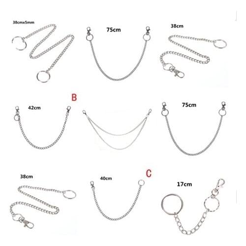 17-45cm Stainless Steel Long Punk Hip-hop Trendy Belt Waist Chain Male Pants Chain Men Jeans Punk Silver Metal Trousers Keychain