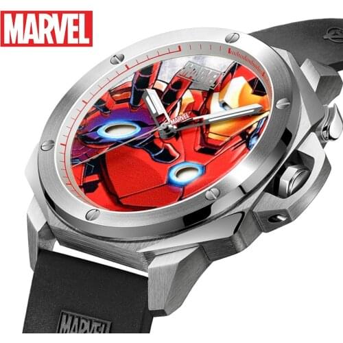 Disney official Marvel IRON MAN quartz Watches 50m waterproof leather calendar stainless steel m-9055 Relogio Masculino new