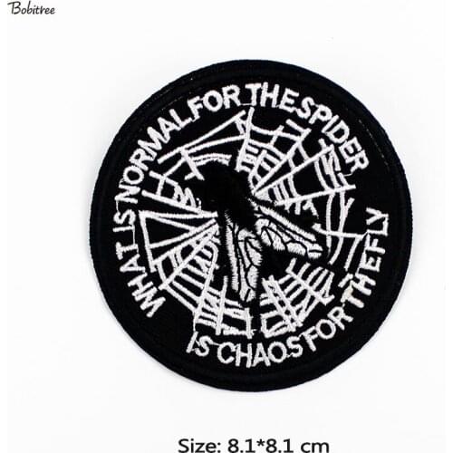 Black Round Badge Spider web Patches for Cloth Iron on Appliques Stripes Stickers for Cloth Jacket Backpack Decoration