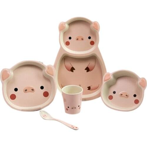 Bamboo Fiber Childrens Tableware Childrens Plate Set Pig Shaped Plate Baby Bowl Cartoon Anti Falling Bowl