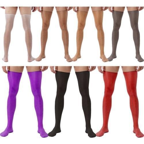 1 pc Retro Silk Long Stockings Men Glossy Non-Skid Soft Sheer Compression Elasticity Thigh High Party Seamless Breathable Socks