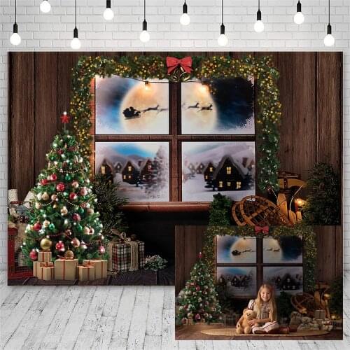 Avezano Photography Backdrops Christmas Tree Winter Gift Teddy Bear Moon Santa Decor Kids Background For Photo Studio Photophone