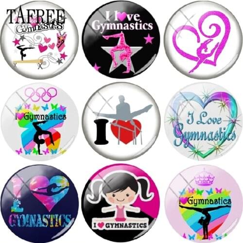 TAFREE Delicate Glass Dome Gymnastics Picture DIY Handmade Round 25MM Glass Cabochons Photo Cover Pendant Cameo Settings