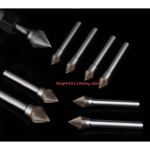 J sharp Single Slot 60degree Conical Grinding Head Carbide Rotary Boring Cutter Wood Carving Tool Hard Alloy 6*6/8/10/12/16mm
