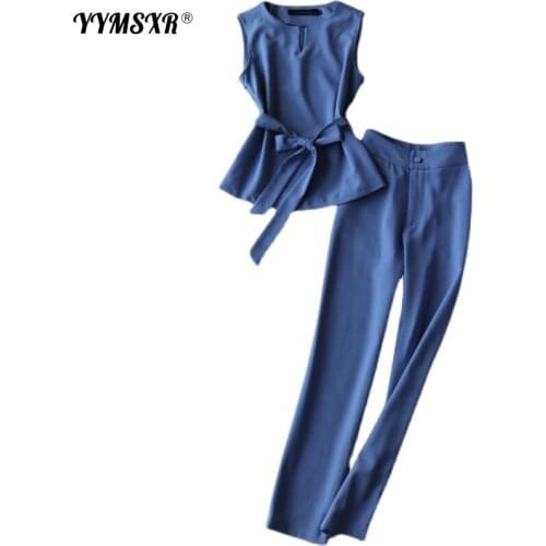 Summer New Style Korean Fashion Suit Sleeveless Suit Vest Trousers 2-piece Slim High Waist Pants with High Quality