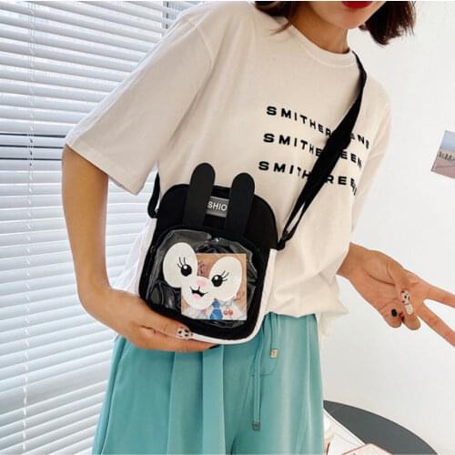 Cool little fresh girl student one-shoulder small bag 2021 new fashion transparent canvas bag female slung mobile phone bag