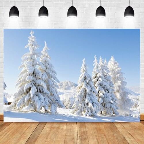 Laeacco Winter White Forest Christmas Tree Mountain Landscape Photo Photography Backdrop Photo Background For Photo Studio