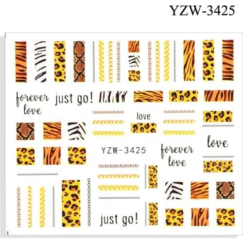 YWK Leopard Nail Art Sticker Liners Animal Butterfly Tattoo Sliders Water Transfer Leaf Manicure Decoration Wraps