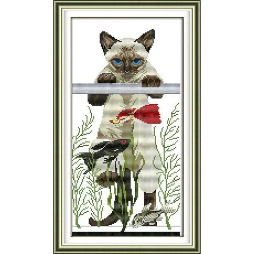 The cats favorite (2) cross stitch kit cartoon cat fishing count print canvas stitches embroidery DIY handmade needlework plus