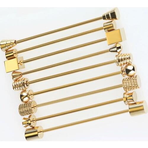 2016 Hot 9 Style Mens Stainless Steel Gold Collar Pin 6cm Brooch Tie Collar Pin Round Head for Skinny Tie Shirt With Collar
