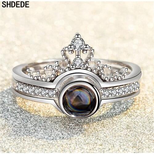 SHDEDE Crown Couple Ring For Men Women 925 Silver Wedding Party Gift Fashion Jewelry Adjustable Size -WH