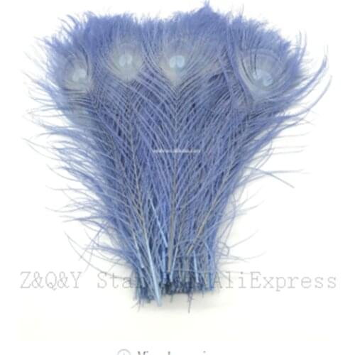 Natural 25--30CM (10-12 inches) peacock feathers dyed light blue 50-100 DIY craft jewelry show mask feathers