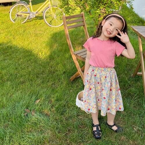 New Summer Baby Girls Pure Color T-shirts Korean Style Toddlers Kids Short Sleeve Tops Casual All-match Children Tees