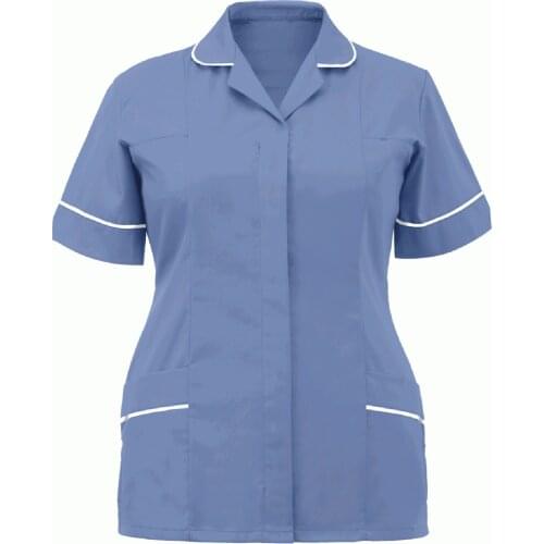 Plus Size Solid Nurse Uniform Scrubs Womens Nurses Tunic Uniform Clinic Carer Lapel Protective Clothing Tops Nurse Shirts
