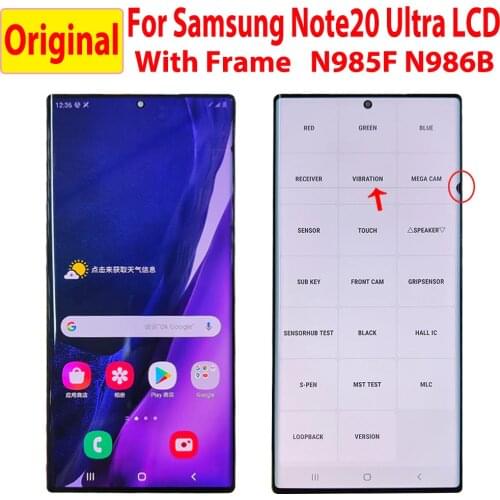 A line A Dot LCD Original For Samsung Galaxy Note20 Ultra display SM-N985F Note 20 Ultra 5G n986b Touch Screen Digitizer Frame