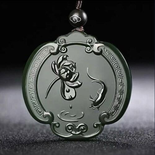 100% Real Hetian Handcarved Jade Pendant Flowers Necklaces Brand Men Women Real Jewelry