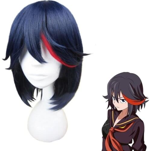 Matoi Ryuko Cosplay Wig for Women Short Blue With Red Anime KILL la KILL Heat Resistant Hair + Wig Cap Halloween Carnival Props