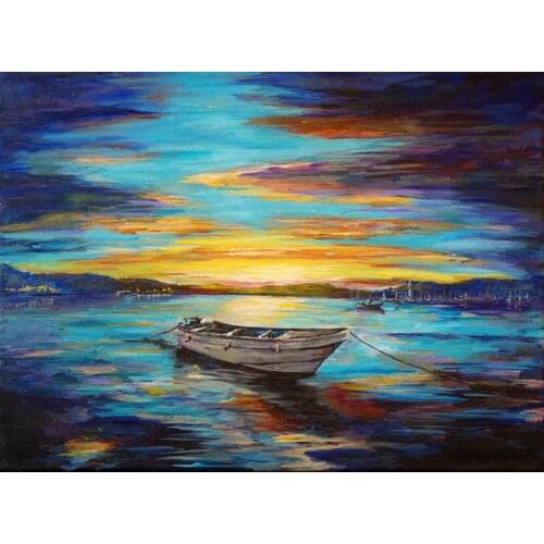 Professional Factory Wholesale High Quality Hand-painted Abstract Landscape Single Boat At Middle Sea Oil Painting On Canvas