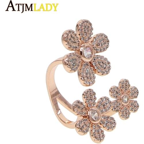 Adjustable Ring fashion classic trendy daisy flower jewelry women Open Cuff Finger Rings rose gold 3 pc flower dainty cz rings