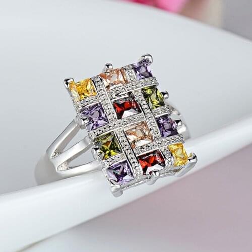Luxury Fashion Multicolor Crystal Zircon Rings for Women Jewelry Wedding Engagement Statement Ring Size#6-#10