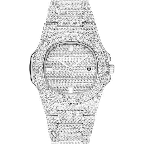 Luxury Men Watch Sliver Rose Gold Crystal Mens Watches Diamond Stainless Steel Women Quartz Wristwatch Dress Business Date Clock