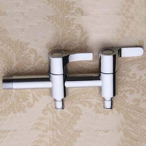Luxury Double Handle and 2 Way Bib Tap Silver Color Brass Bibcock