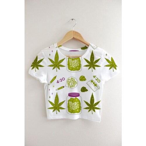 Custom Made Your Designs Sublimation Print Fly High - Stonners World - 420 Milk Silk Crop T-Shirt Tops