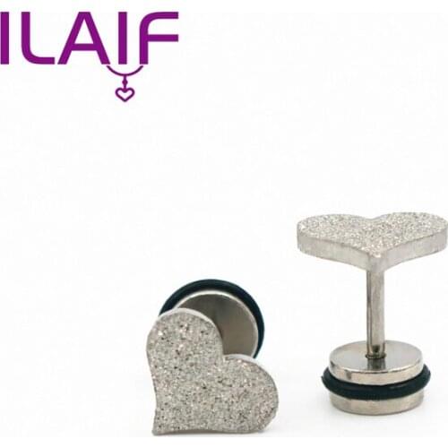 European Fashion Titanium Steel Love Heart Matte Simple Sandblasting Earrings Women Ear Stud Jewelry