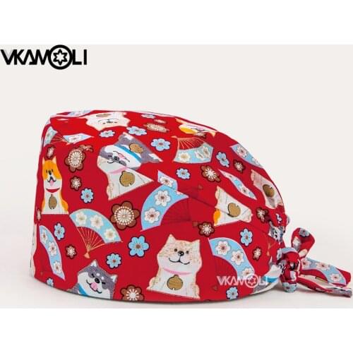 Wholesale Unisex adjustable the New scrub caps/hat cotton print beauty salon Breathable cartoon print pet shop hat