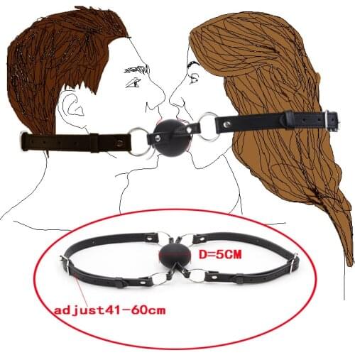 50mm Solid Silicone Ball Double Ball Mouth Gag Bdsm Oral Fixed Sex Toy For Couple,SM Leather Dual Straps Bondage Open Mouth Plug