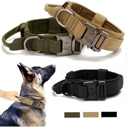 Tactical Dog Collar Adjustable Military Dog Collar Soft Nylon Padded Collars Heavy Duty Metal Buckle with Handle for M L Dogs