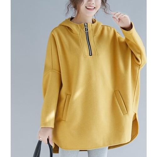 Spring Autumn Women Hoodies Long Sleeve Solid Color Loose Casual Women Tops Hooded Batwing Sleeve Female Clothes