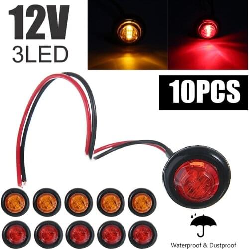 Universal 10Pcs 3/4" Bullet Clearance Side Marker Signal Light Waterproof 12V 24V Yellow Red LED Lights for Car Truck Trailer